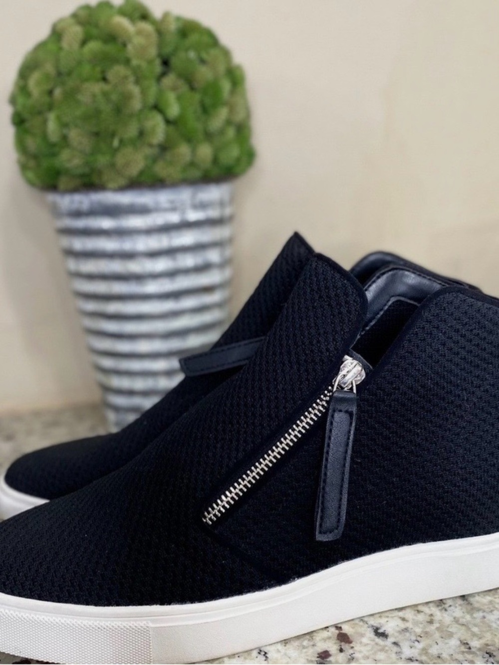 Steve Madden Navy Hidden-Wedge High Top Sneakers